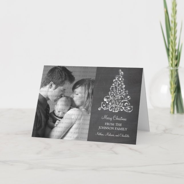 Sparkle Tree Chalkboard Holiday Card, Gray Card (Front)