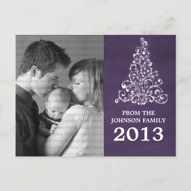 Sparkle Tree Chalkboard Photo Postcard, Purple Postcard (Front)