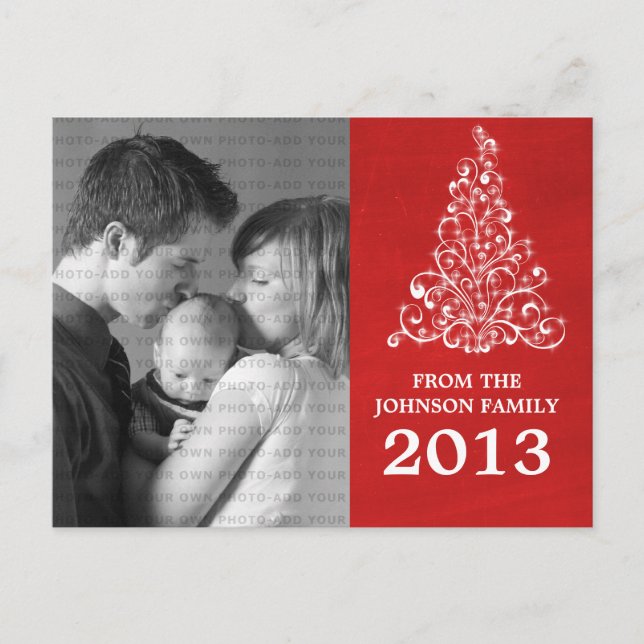 Sparkle Tree Chalkboard Photo Postcard, Red Postcard (Front)