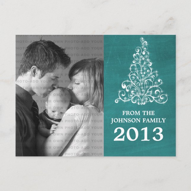 Sparkle Tree Chalkboard Photo Postcard, Teal Postcard (Front)