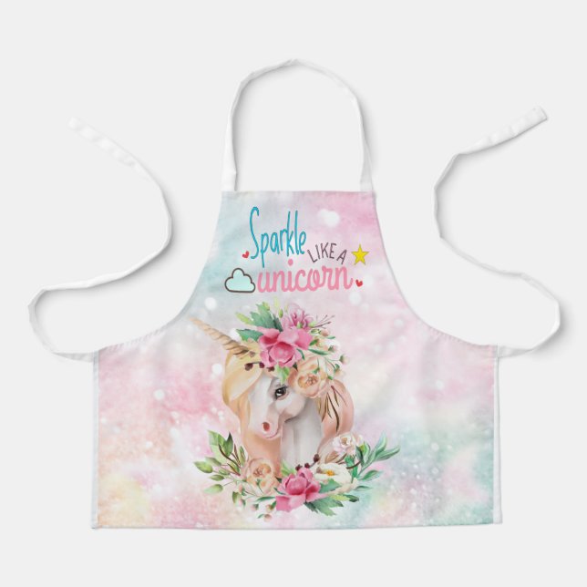 Sparkle Unicorn Floral Glitter Apron (Front)