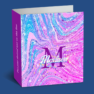 Sparkle unicorn rainbow girly marble art 3 ring binder