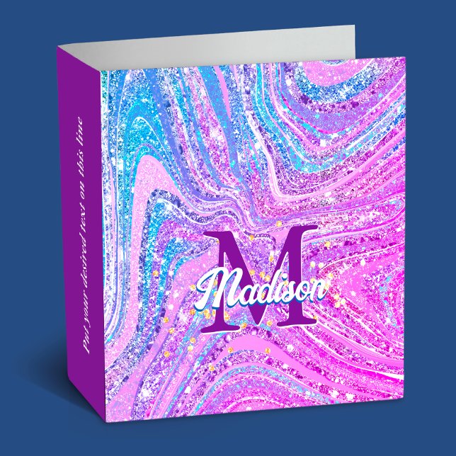 Sparkle unicorn rainbow girly marble art  3 ring binder (Creator Uploaded)