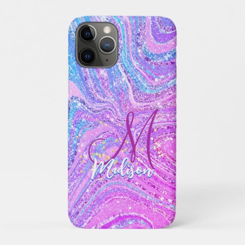 Sparkle unicorn rainbow girly marble art  iPhone 11 pro case