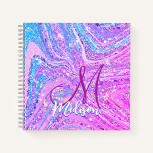 Sparkle unicorn rainbow girly marble art notebook