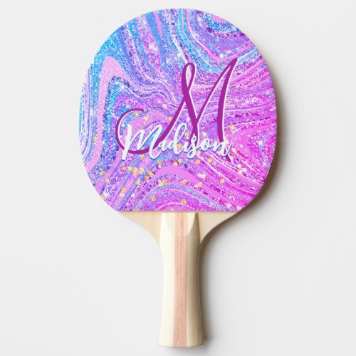 Sparkle unicorn rainbow girly marble art  ping pong paddle