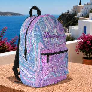 Sparkle unicorn rainbow girly marble art printed backpack