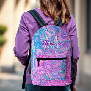 Sparkle unicorn rainbow girly marble art printed backpack