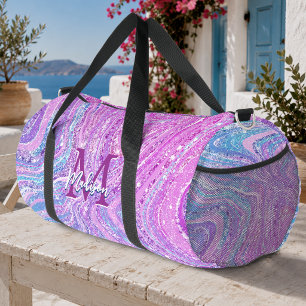 Sparkle unicorn rainbow girly marble art printed duffle bag