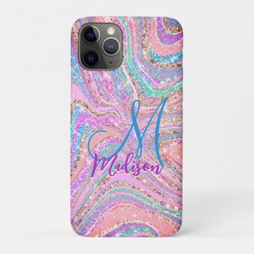 Sparkle unicorn rainbow girly marbling art iPhone 11 pro case