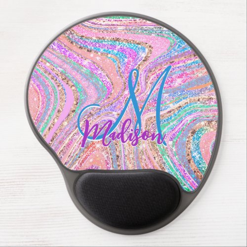 Sparkle unicorn rainbow girly marbling art gel mouse pad
