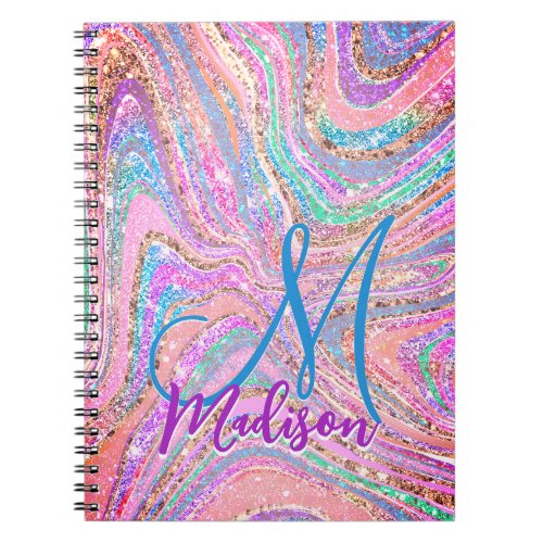 Sparkle unicorn rainbow girly marbling art notebook