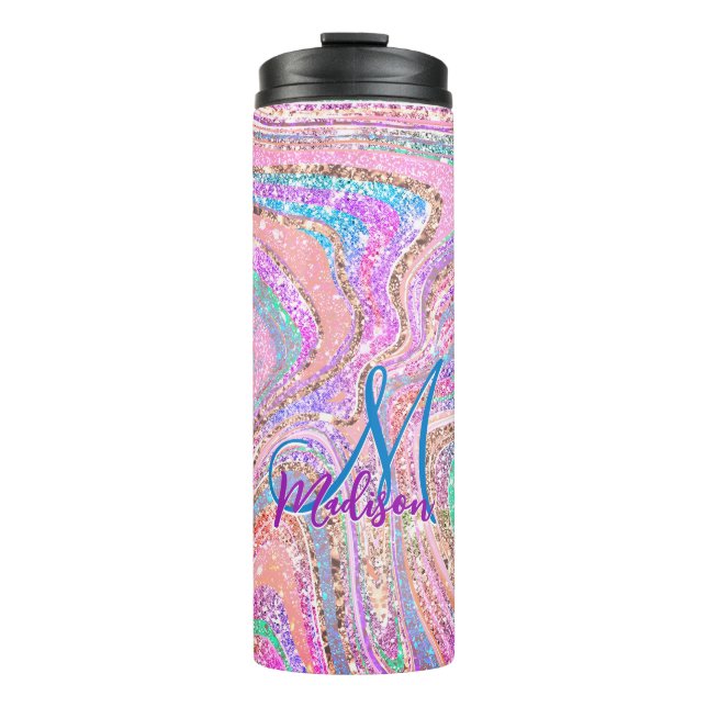 Sparkle unicorn rainbow girly marbling art thermal tumbler (Front)