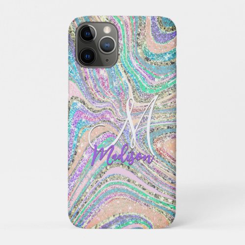 Sparkle unicorn rainbow pink mint marble art iPhone 11 pro case