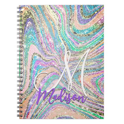 Sparkle unicorn rainbow pink mint marble art notebook