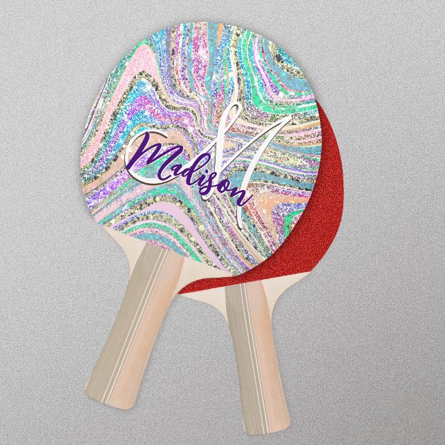 Sparkle unicorn rainbow pink mint marble art ping pong paddle (Creator Uploaded)