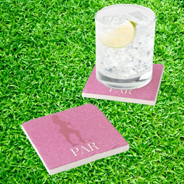 Sparkle Up Your Golf Game Stone Coaster (Discover the perfect PINK sparkly gifts for women golfers! )
