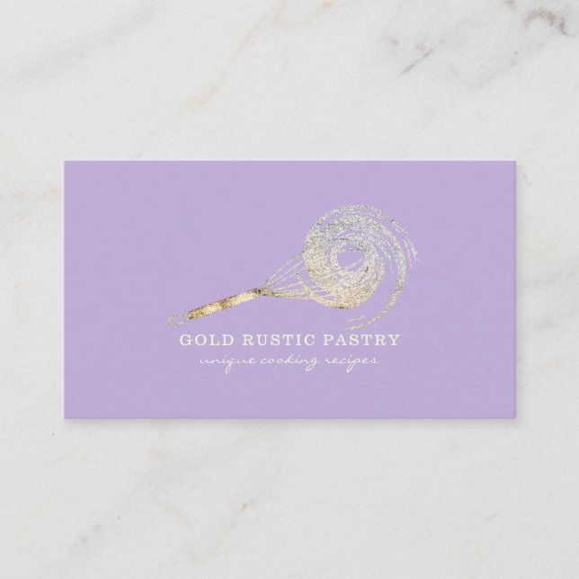Sparkle Whisk Glitter Gold Bakery Glitz purple Business Card (Front)