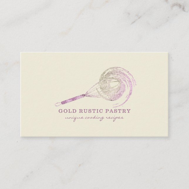 Sparkle Whisk Glitter Rose Gold Bakery ivory Business Card (Front)