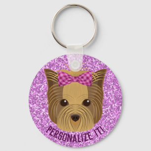 Sparkle Yorkie Yorkshire Terrier Puppy Dog Glitter Keychain