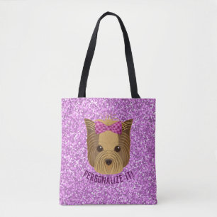 Sparkle Yorkie Yorkshire Terrier Puppy Dog Glitter Tote Bag