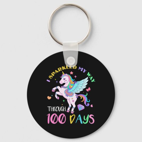 Sparkled My Way Through 100 Days Of School Unicorn Keychain