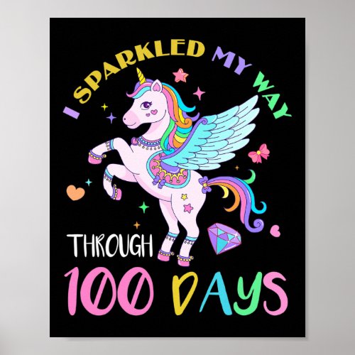 Sparkled My Way Through 100 Days Of School Unicorn Poster