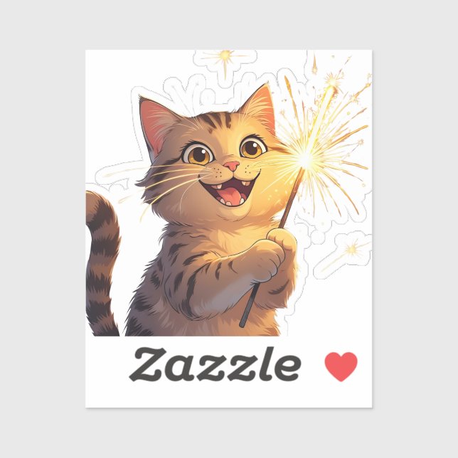 Sparkler Cat – 4th of July  Sticker (Sheet)