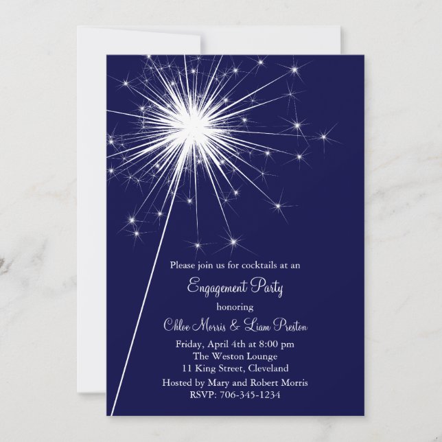 Sparkler Engagement Invitation (blue) (Front)