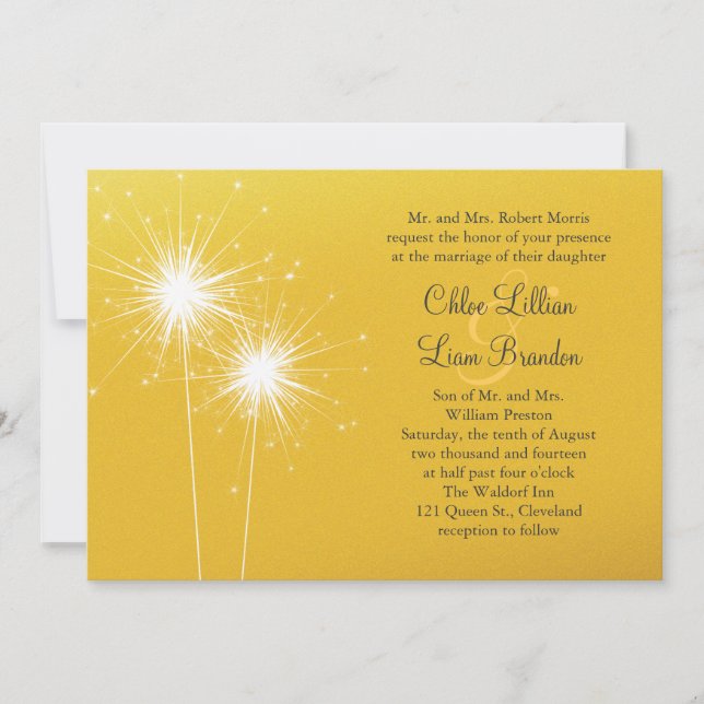 Sparkler Gold Wedding Invitation (Front)