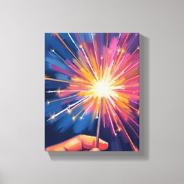 Sparkler New Year Celebration Watercolor Canvas Print (Front)