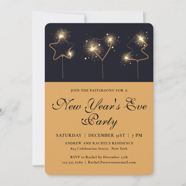 Sparkler New Year's Eve Party Modern Chic Holiday Invitation (Front)