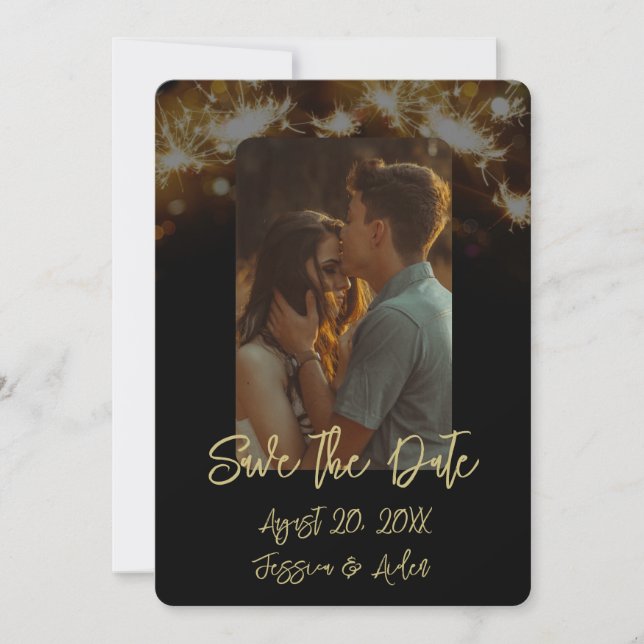 Sparkler Night Photo Save the Date Invitation (Front)