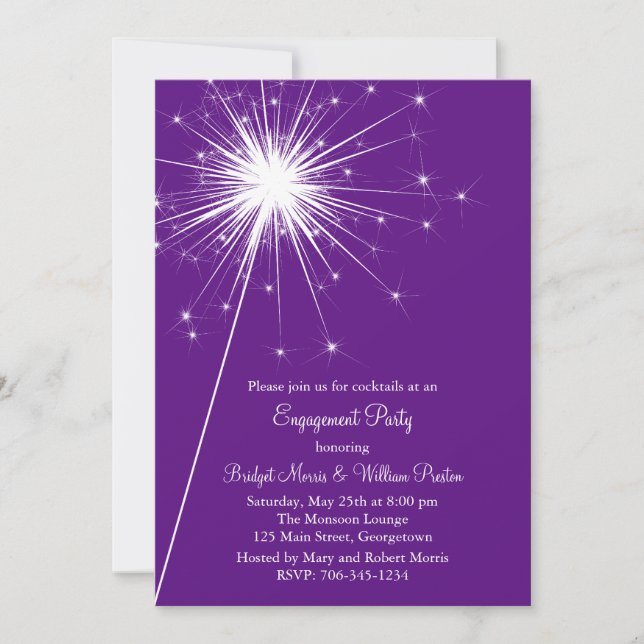 Sparkler Purple Engagement Invitation (Front)