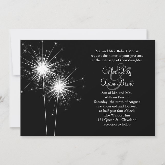 Sparkler Wedding Invitation (black) (Front)