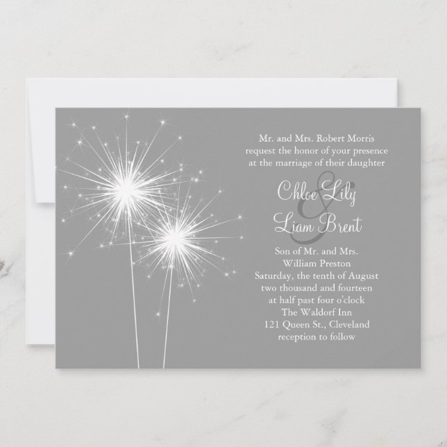 Sparkler Wedding Invitation in Gray (Front)