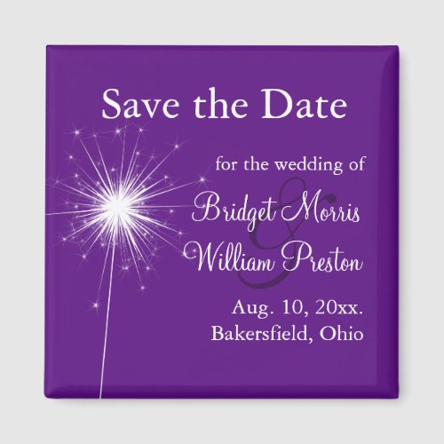 Sparkler Wedding Purple Save the Date Magnet