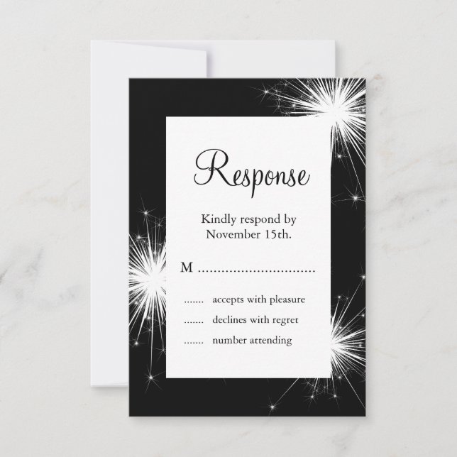 Sparkler Wedding RSVP (black) Card (Front)