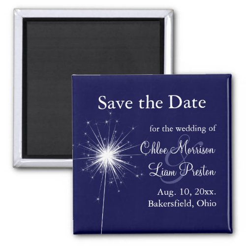 Sparkler Wedding Save the Date in Blue Magnet