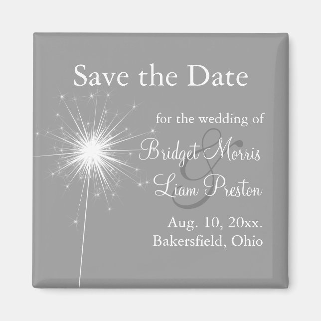 Sparkler Wedding Save the Date Magnet in Gray (Front)