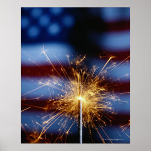 Sparkler with American Flag Poster