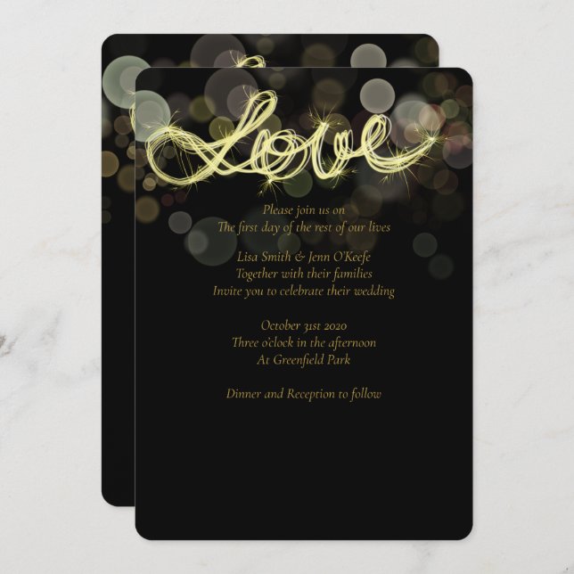 Sparkler Writing Love Wedding Invitations (Front/Back)