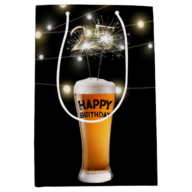 Sparklers In 25th Birthday Beer Glass Medium Gift Bag (Front)