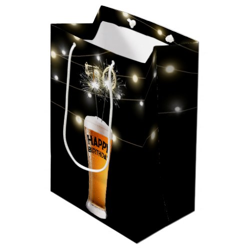 Sparklers In 50th Birthday Beer Glass Medium Gift Bag
