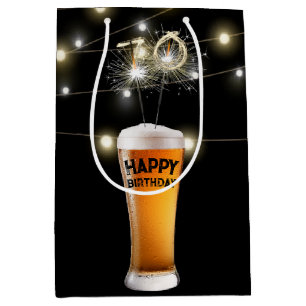 Sparklers In 70th Birthday Beer Glass Medium Gift Bag