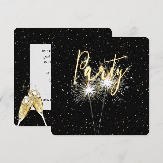 Sparklers on Black Anniversary Party Invitation (Front/Back)