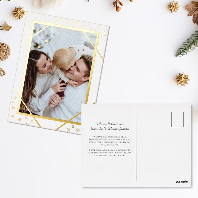 Sparkles and Snowflakes Christmas Photo Foil Holiday Postcard (Creator Uploaded)