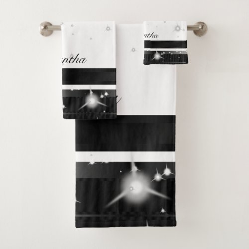 Sparkles Black And White Luxurious Geometric Bath Towel Set