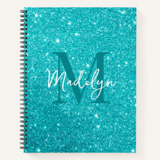  sparkles Blue glitter monogram name girly Notebook