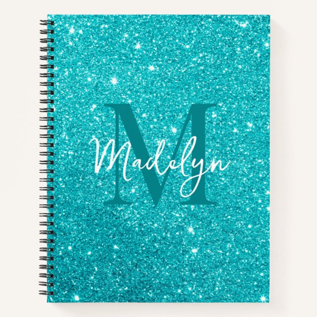  sparkles Blue glitter monogram name girly Notebook (Front)